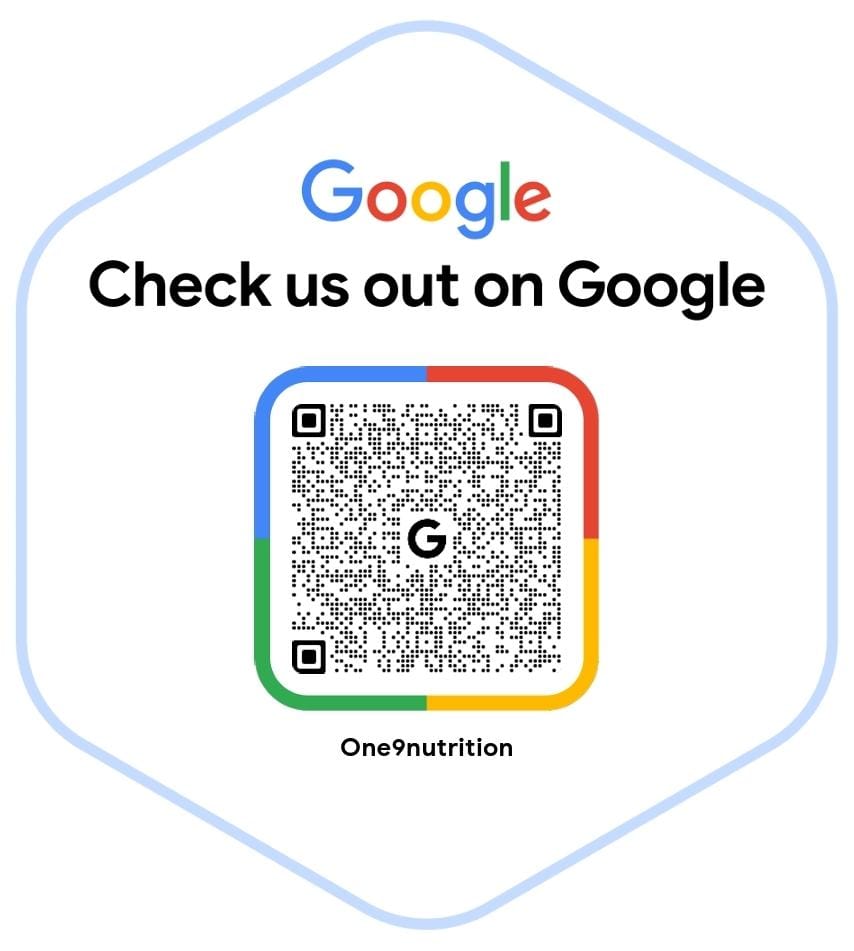 Check us out on Google: QR code to review ONE9 Nutrition
